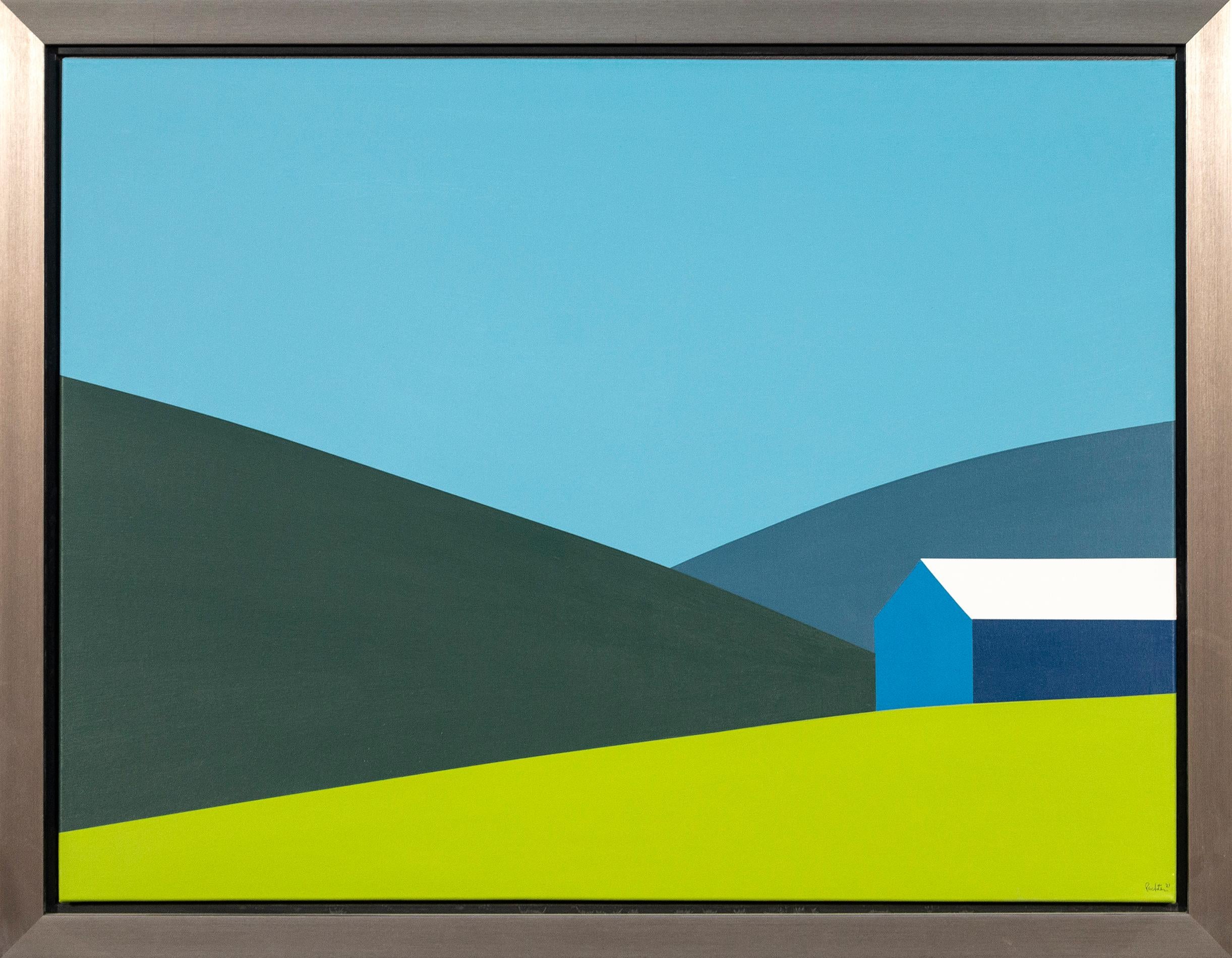 Granero Azul Campo Verde - paisaje, canadiense, contemporáneo, acrílico sobre lienzo - Painting de Charles Pachter