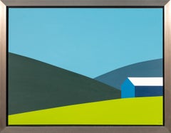 Blue Barn Green Field - Landschaft, kanadisch, zeitgenössisch, Acryl auf Leinwand