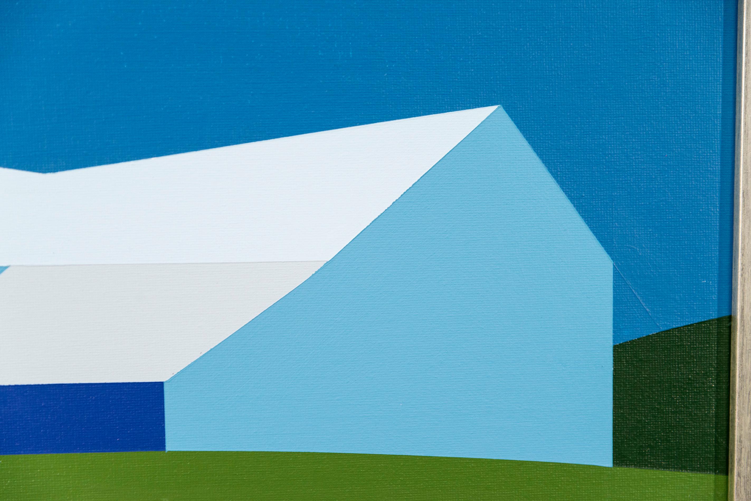 Fienile blu Campo verde (Piccolo) - paesaggio, contemporaneo, acrilico su tela 2
