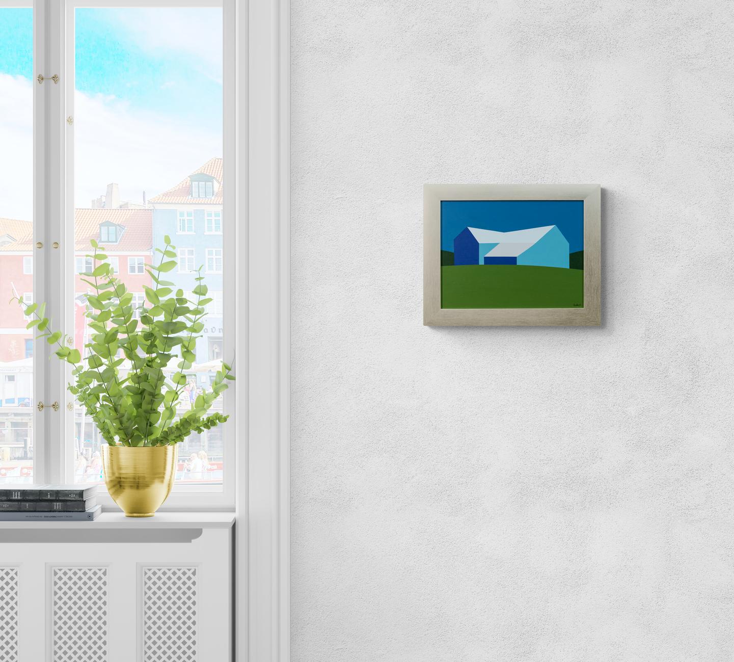 Fienile blu Campo verde (Piccolo) - paesaggio, contemporaneo, acrilico su tela 6