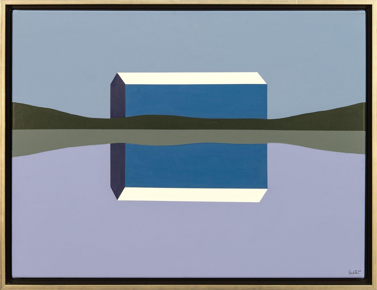 Charles Pachter Landscape Painting - Blue Barn Reflected - navy, purple, landscape, abstracted, acrylic on canvas