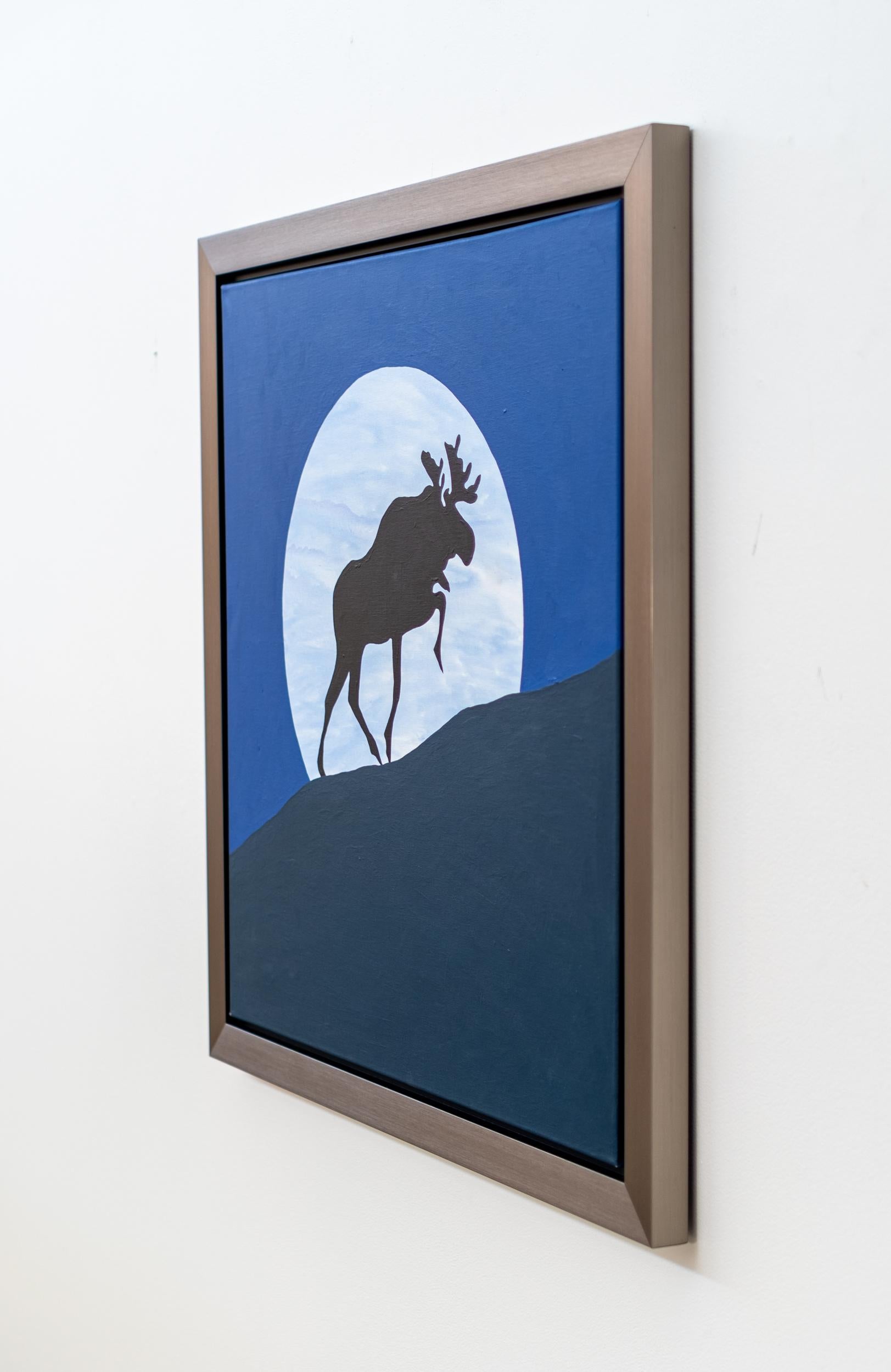 Alce Lunar Ascendente - contemporáneo, figurativo, pop-art, acrílico sobre lienzo - Figurative Painting Azul de Charles Pachter
