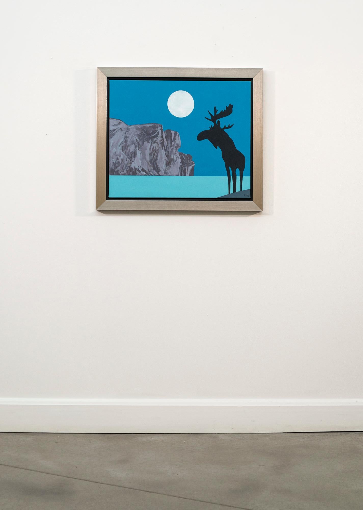 Alce Lunar Bon Eco - contemporáneo, figurativo, pop-art, acrílico sobre lienzo - Figurative Painting Azul de Charles Pachter