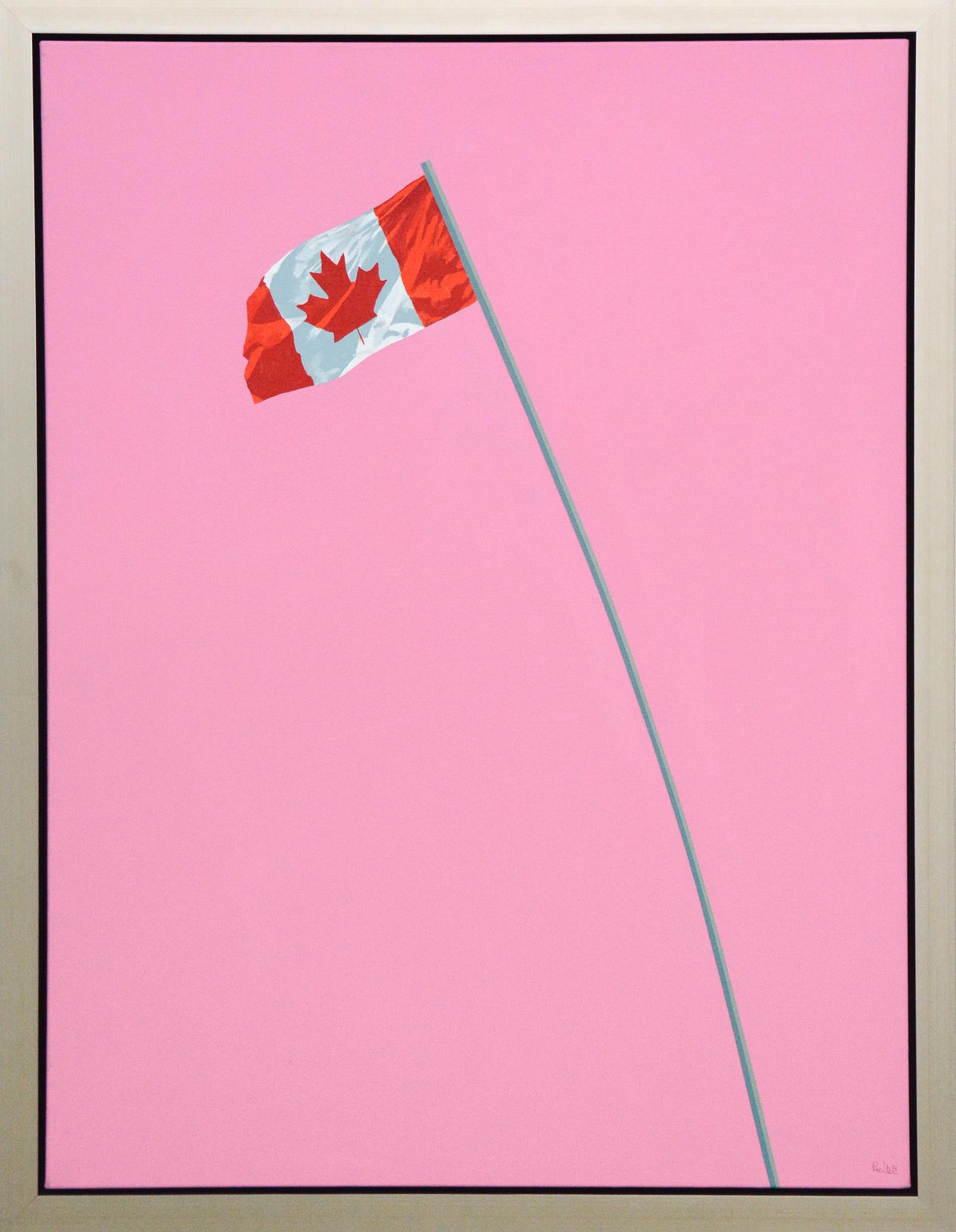 Rosa Flagge – leuchtend, Pop-Art, kanadisch, figurativ, Acryl auf Leinwand