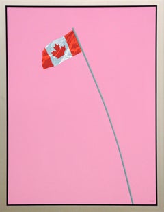 Vintage Pink Flag - bright, pop-art, Canadiana, figurative, acrylic on canvas