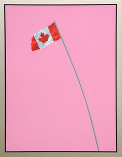 Rosa Flagge – leuchtend, Pop-Art, kanadisch, figurativ, Acryl auf Leinwand