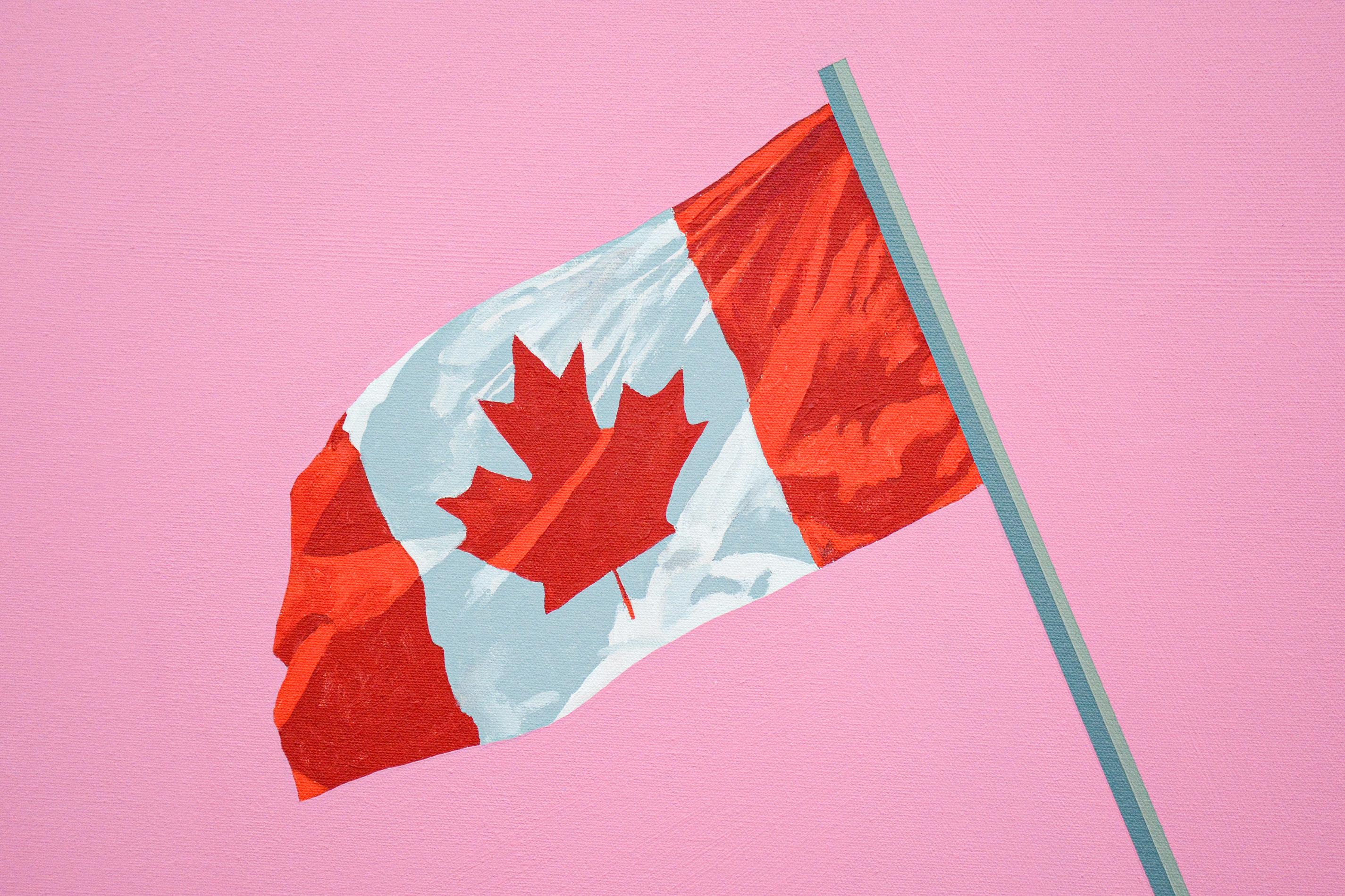 Pink Flag - bright, pop-art, Canadiana, figurative, acrylic on canvas - Painting by Charles Pachter