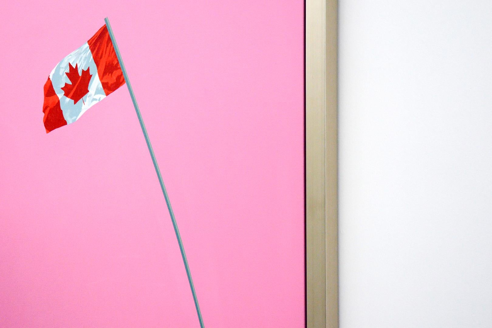 Pink Flag - bright, pop-art, Canadiana, figurative, acrylic on canvas - Contemporary Painting by Charles Pachter