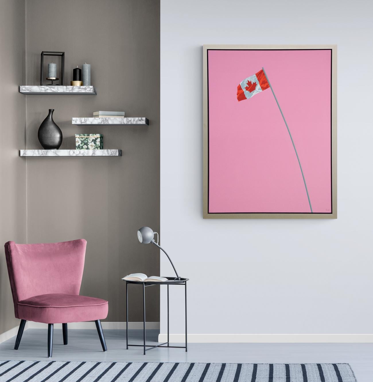 Pink Flag - bright, pop-art, Canadiana, figurative, acrylic on canvas For Sale 1