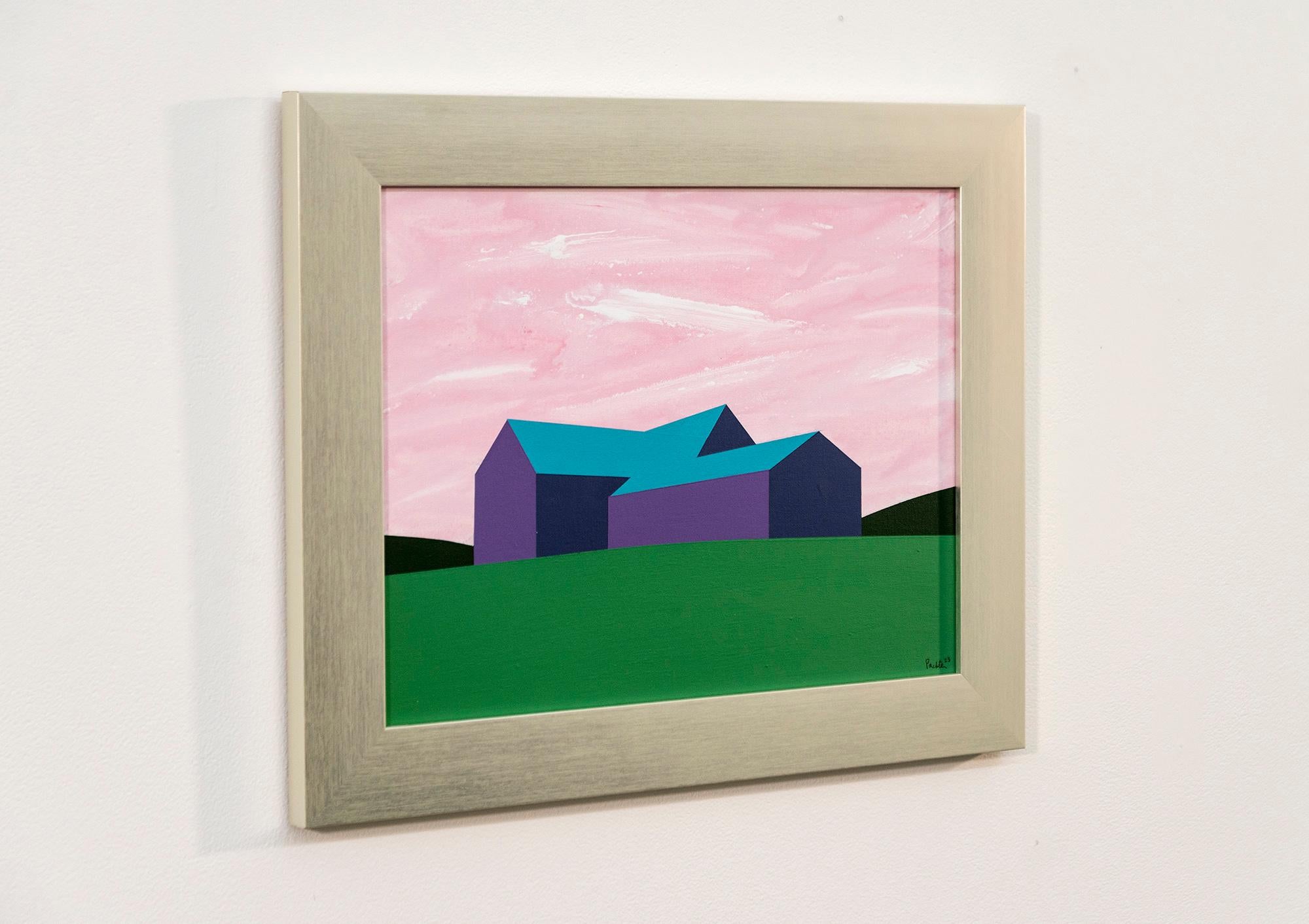 Fienile viola Campo verde - minimalista, contemporaneo, paesaggio, acrilico su tela - Painting Contemporaneo di Charles Pachter