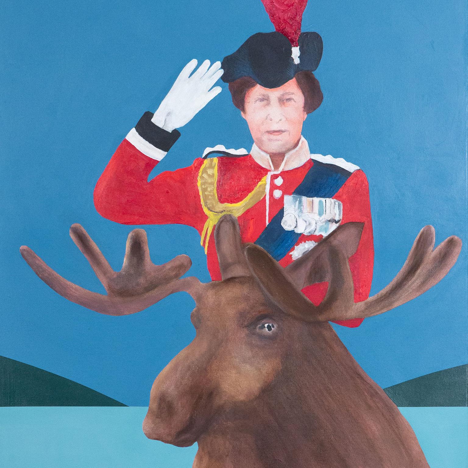 Queen on Moose - Gray Portrait Painting by Charles Pachter