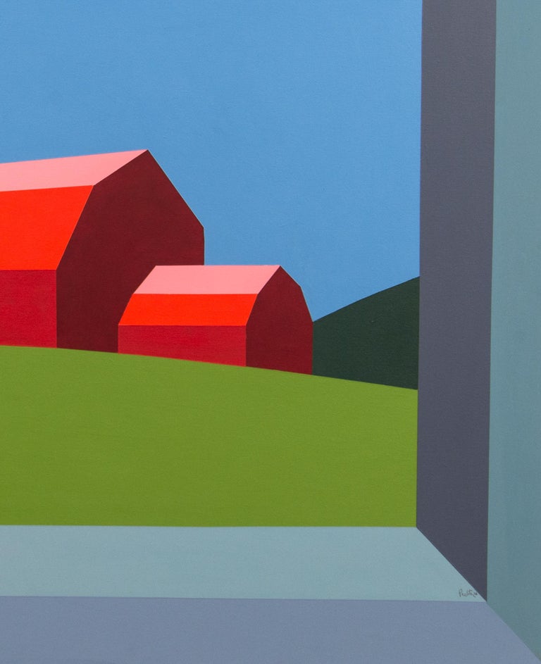 Red Barn Green Field - landscape, abstracted, pop-art, acrylic on canvas - Contemporary Painting by Charles Pachter