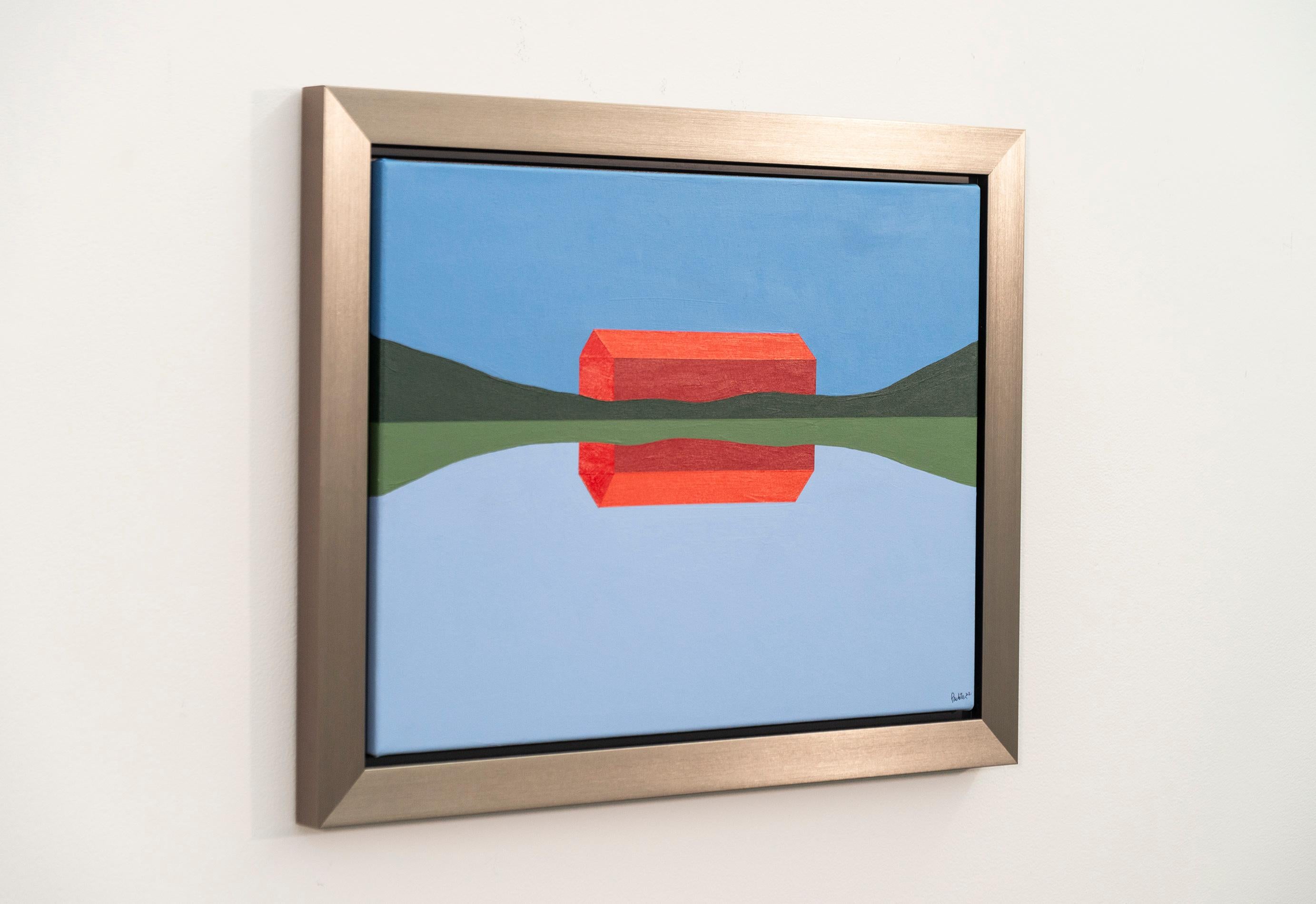 Granero Rojo Reflejado 2022 - pintura, minimalista, paisaje, acrílico sobre lienzo - Painting de Charles Pachter