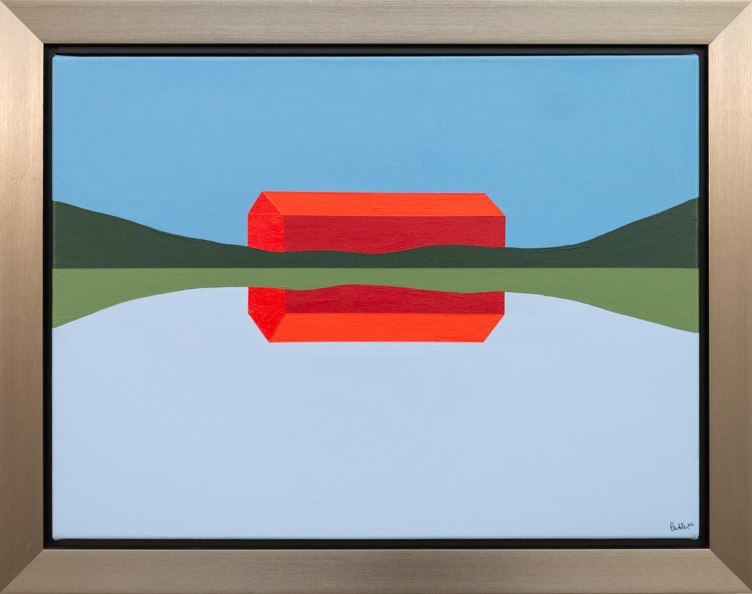 Landscape Painting de Charles Pachter - Granero Rojo Reflejado 2022 - pintura, minimalista, paisaje, acrílico sobre lienzo