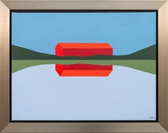 Red Barn Reflected 2022 - minimalist, contemporary, landscape, acrylic on canvas