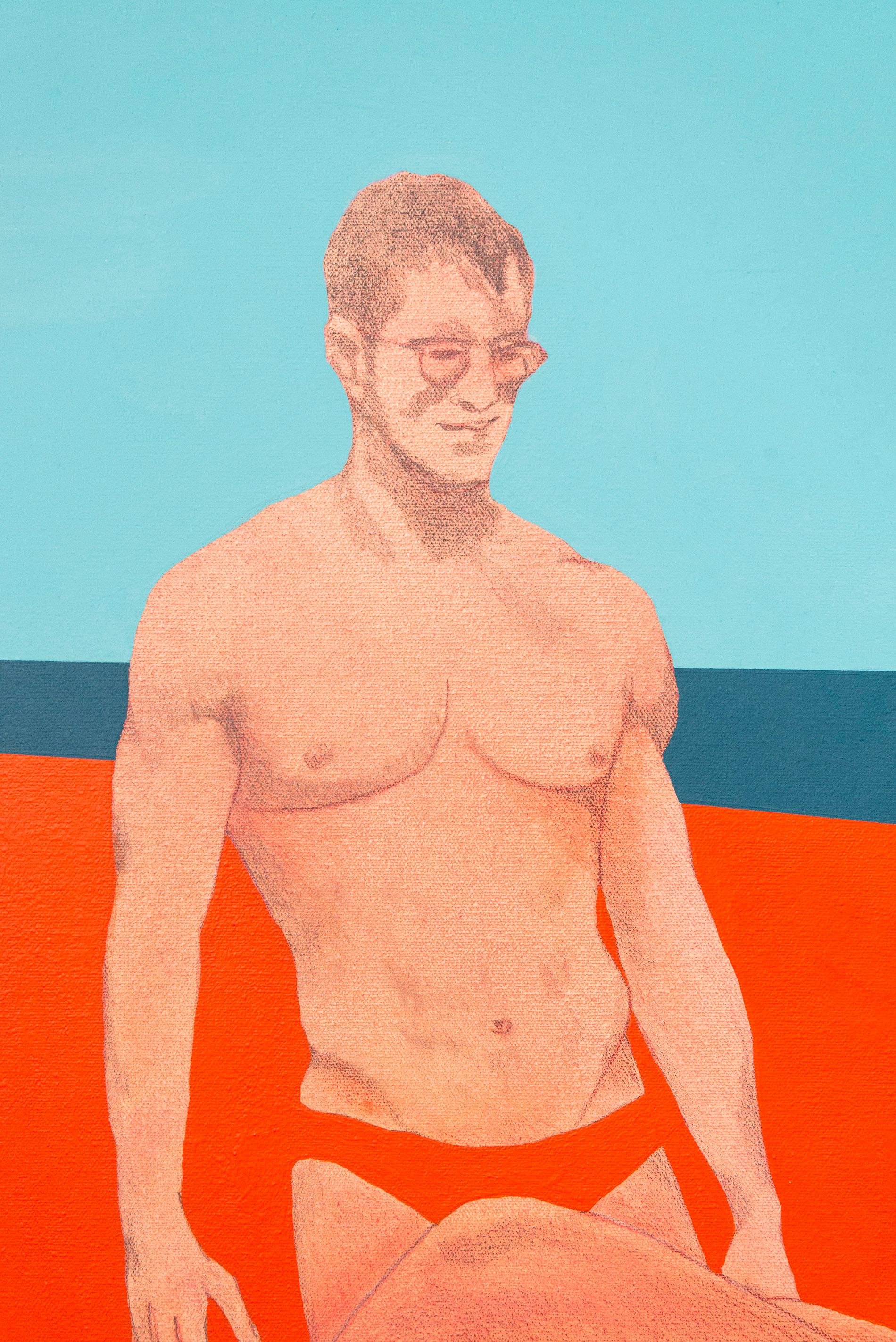 Sandbar Trilogy - gay beach, figurative acrylic on canvas For Sale 10