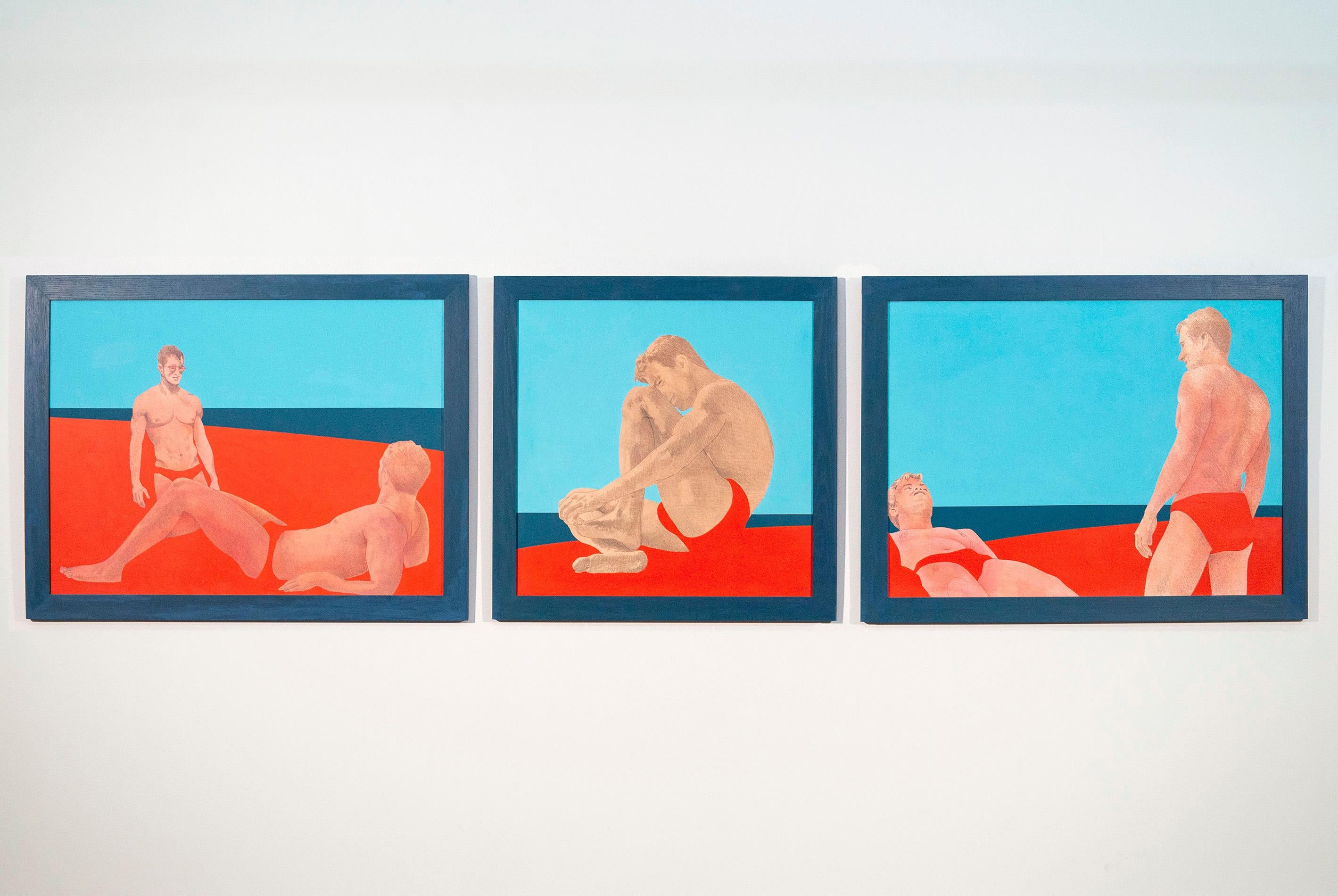 Sandbar Trilogy - gay beach, figurative acrylic on canvas For Sale 11