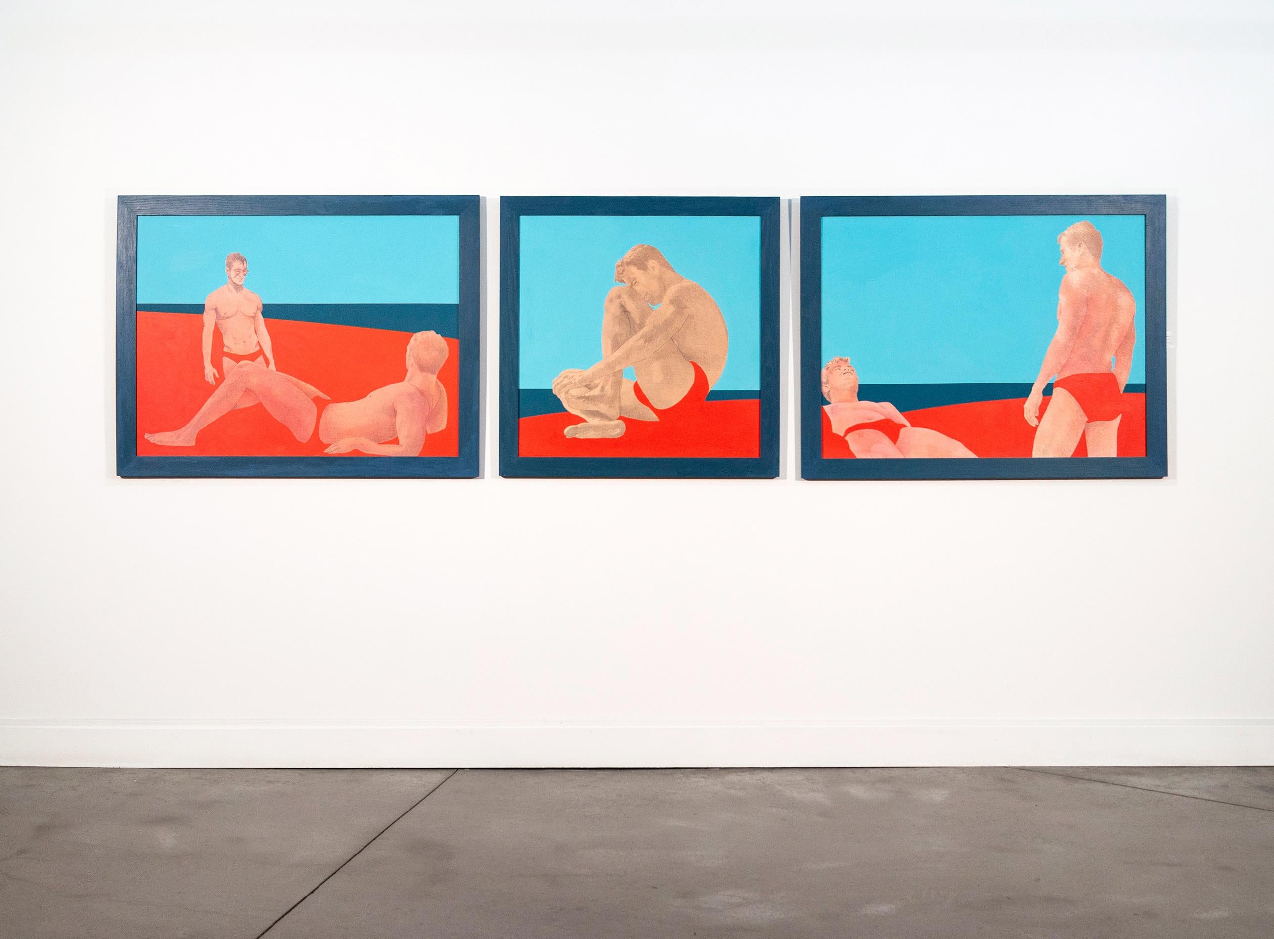 Sandbar Trilogy - gay beach, figurative acrylic on canvas - Contemporary Painting by Charles Pachter