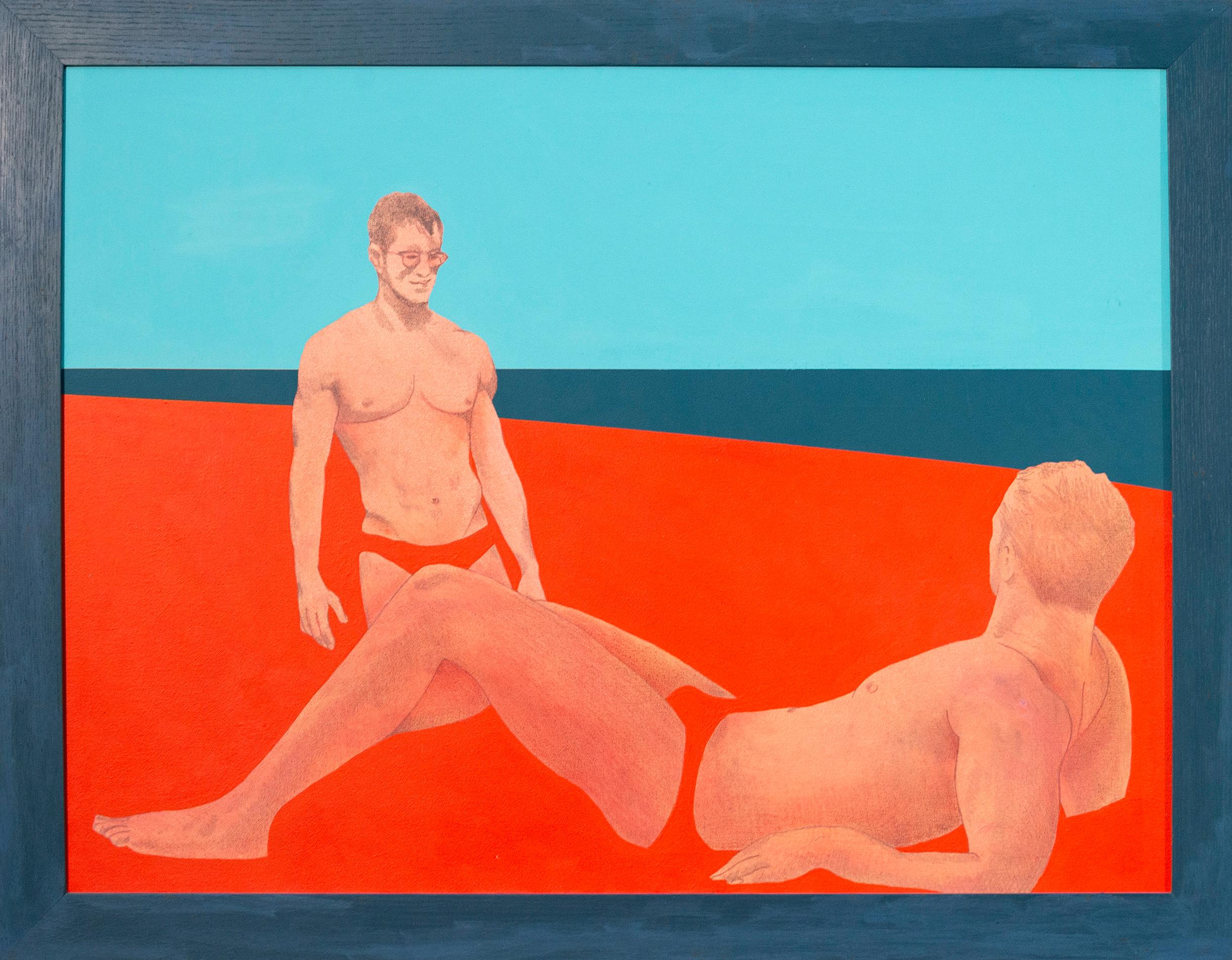 Sandbar Trilogy - gay beach, figurative acrylic on canvas For Sale 4