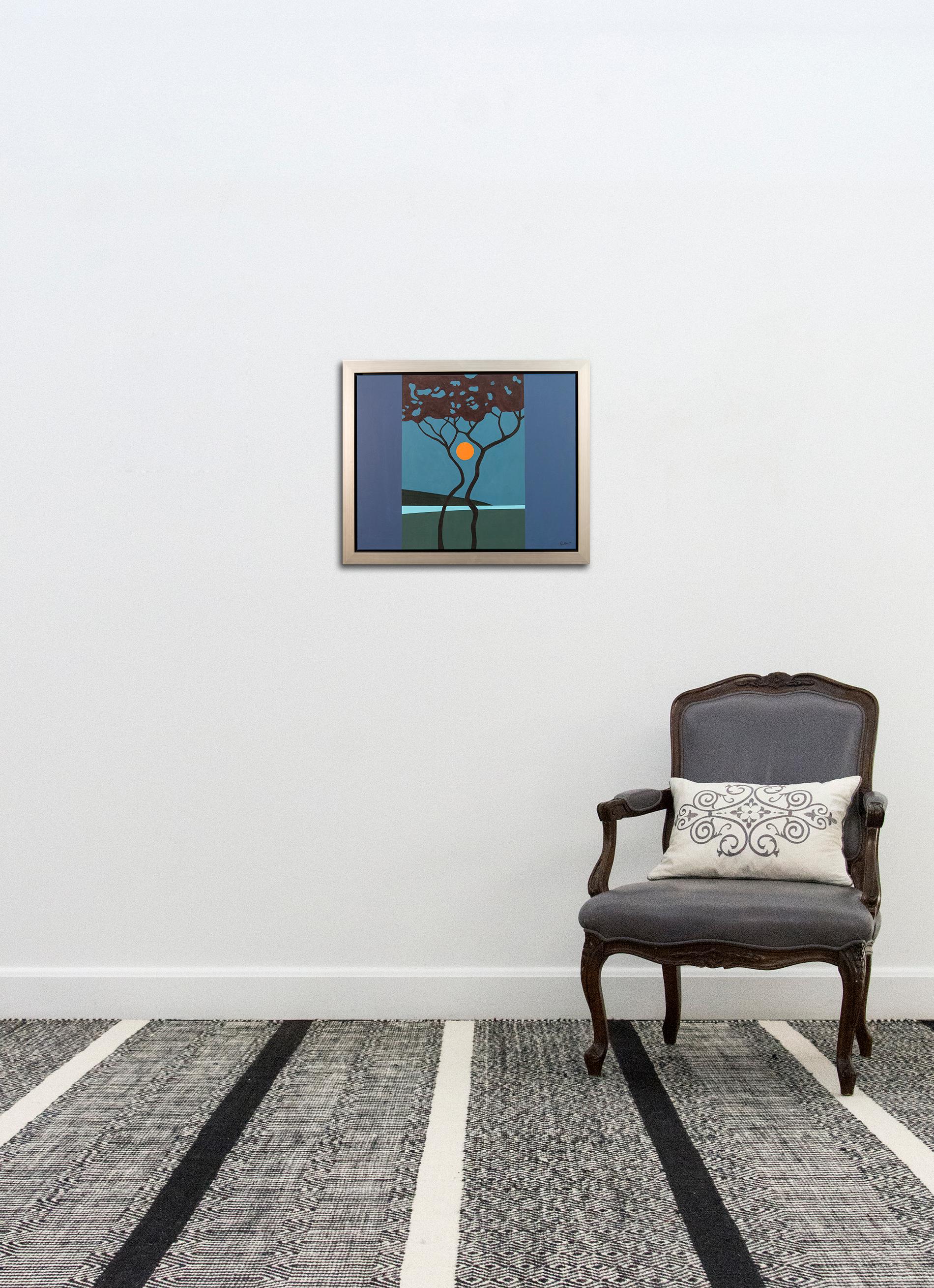 Sumach-Mond – blau, orange, Bäume, Mond, grafisch, Pop-Art, Landschaft, Acryl – Painting von Charles Pachter