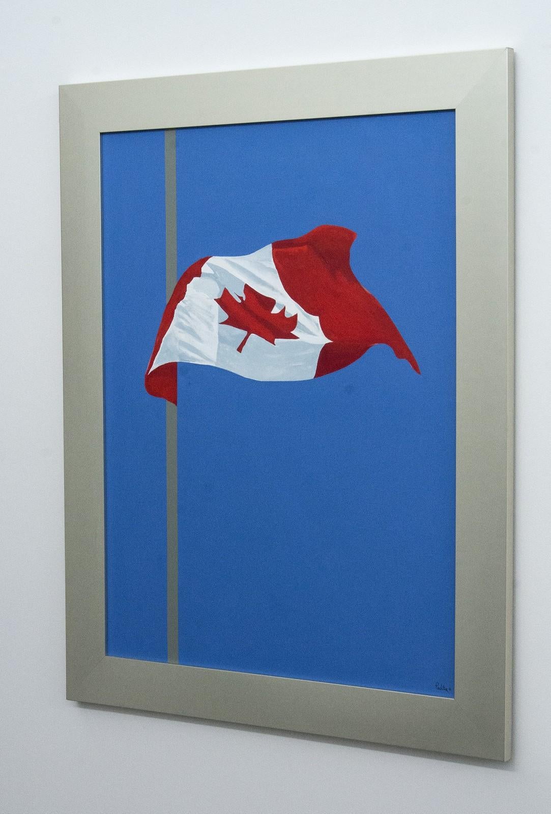 The Painted Flag - Blue Landscape Painting by Charles Pachter