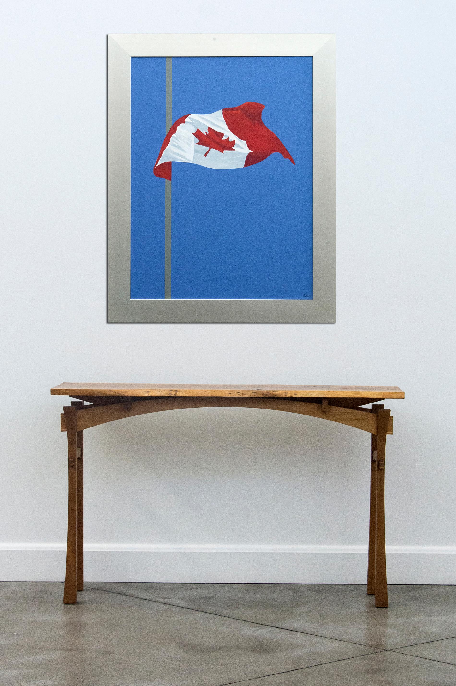 A Canadian flag flies high against a clear blue sky in this iconic image by Charles Pachter. Framed dimensions are 47 x 37 inches. 

Charles Pachter is a much admired Canadian artistic polymath, his work merging playful even irreverent elements