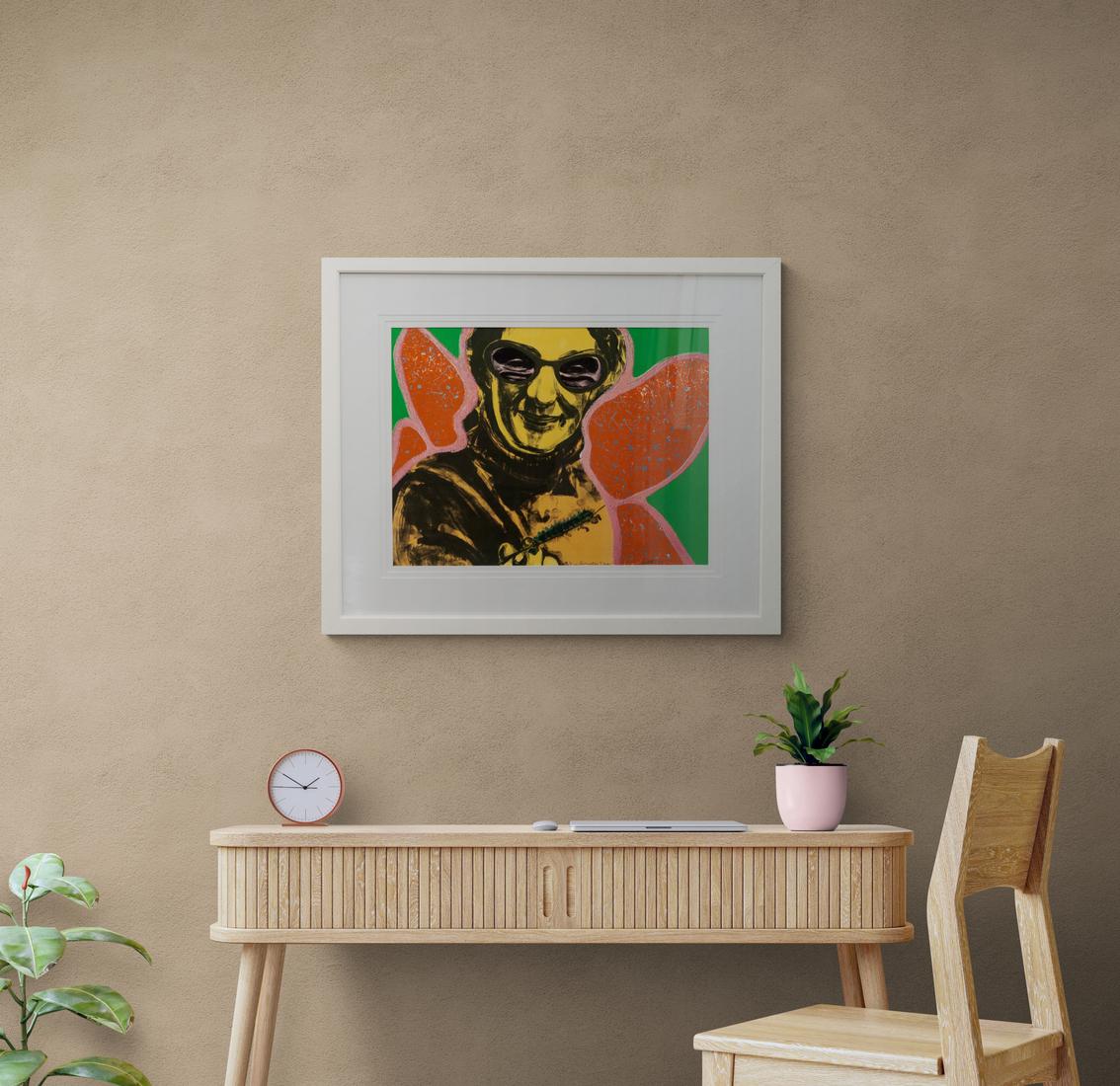 This contemporary, pop-art, portrait of Margaret Atwood is by Charles Pachter.

In brilliant, bright colours Charles Pachter pays homage to his long-time friend, the Canadian writer Margaret Atwood. This fun Andy Warhol-like portrait—a serigraph