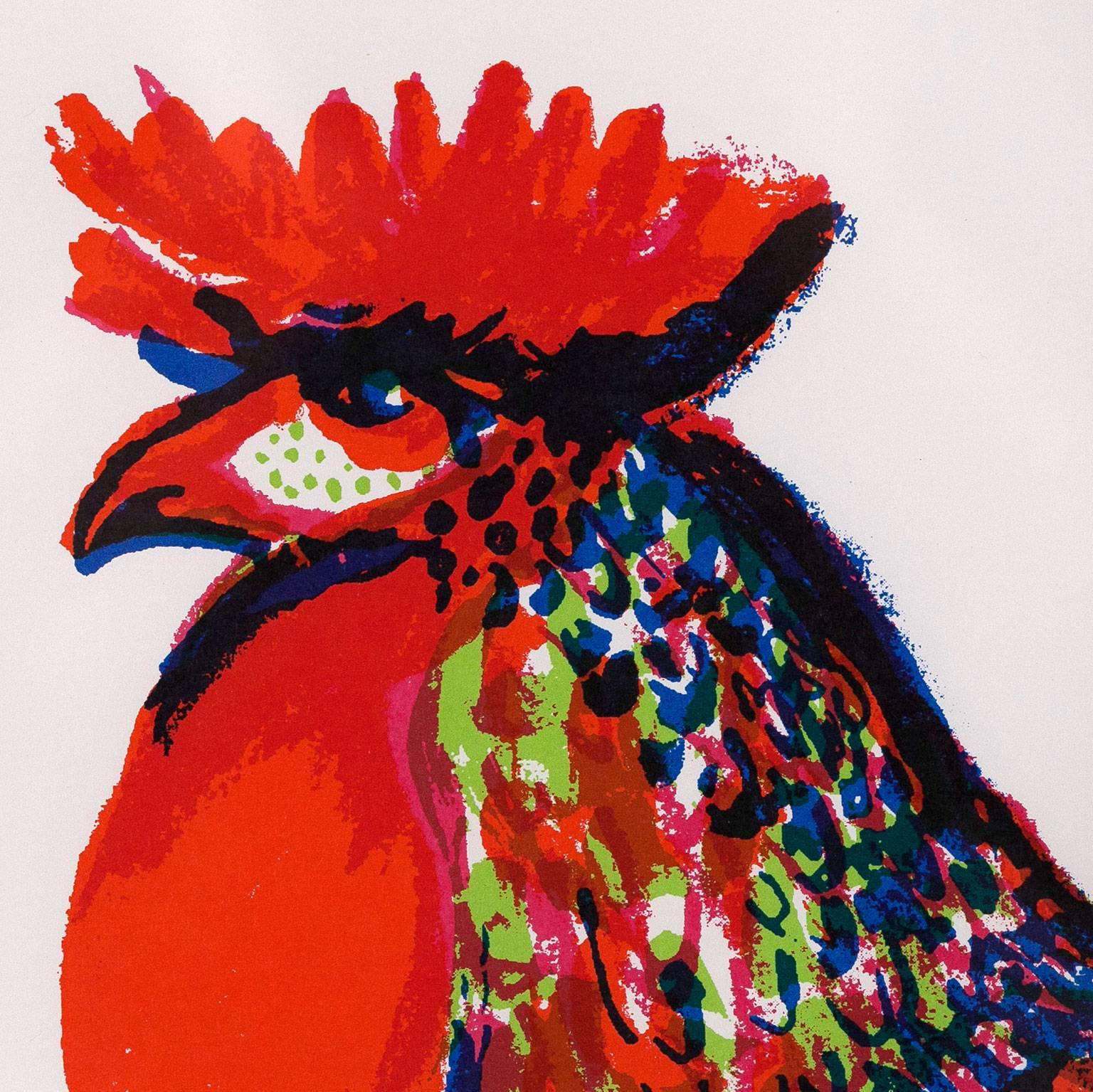 Rooster - Gray Animal Print by Charles Pachter