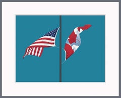 Side By Side 6/8 - helles, farbenfrohes, politisches, Flagge, Kanada, USA, Giclé-Druck