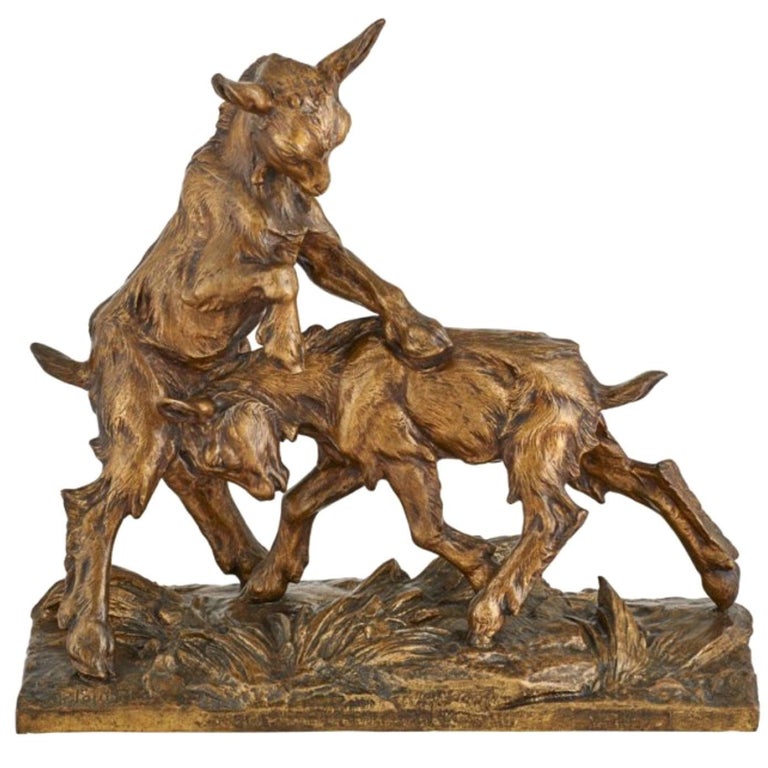 Charles Paillet "Medaille D'or" Bronze of Two Playful Goats For Sale