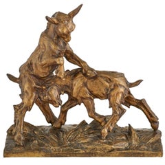 Bronze "Medaille d'or" de deux chèvres ludiques de Charles Paillet