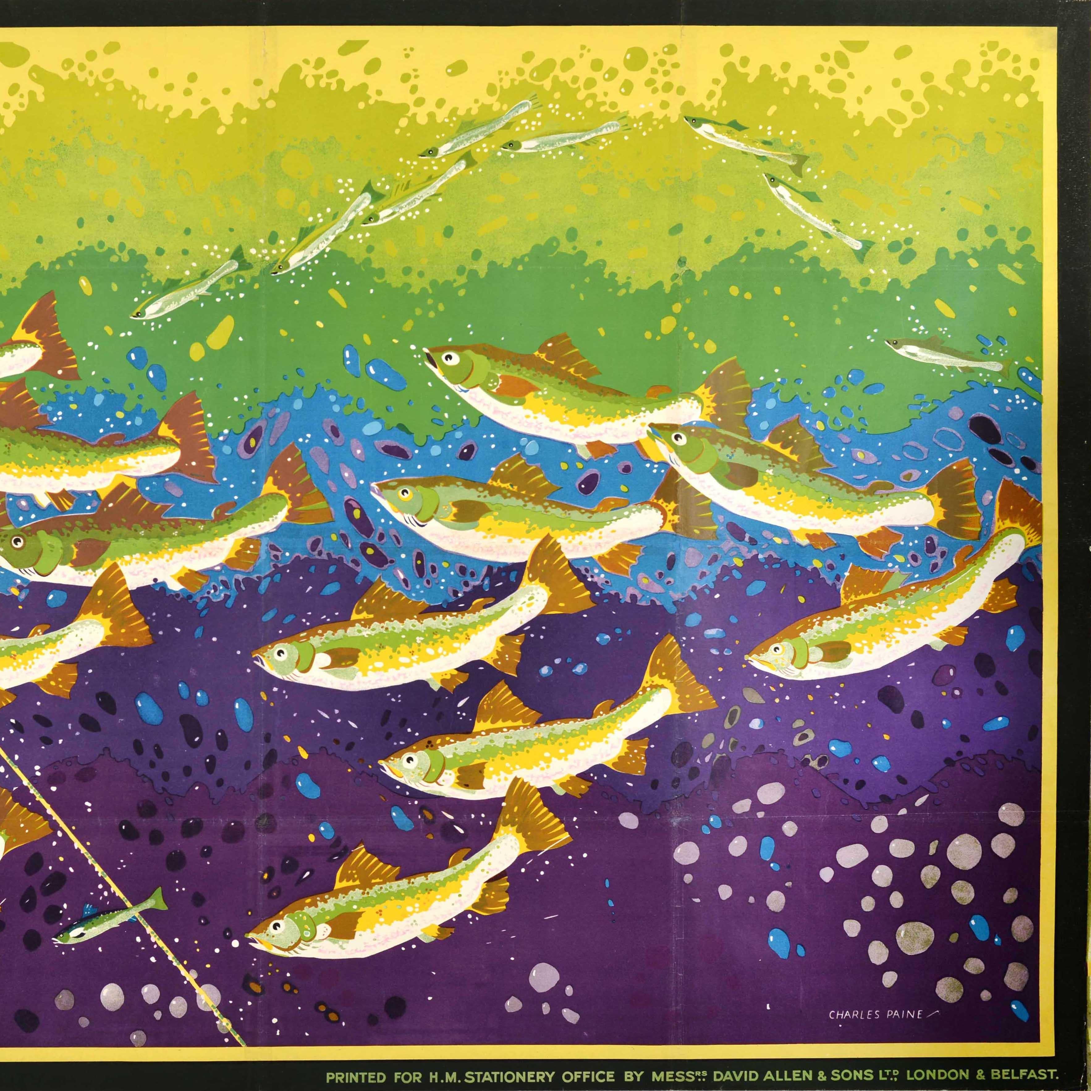 Original Vintage Poster Salmon Fishing Newfoundland Empire Marketing Board Paine - Black Print by Charles Paine