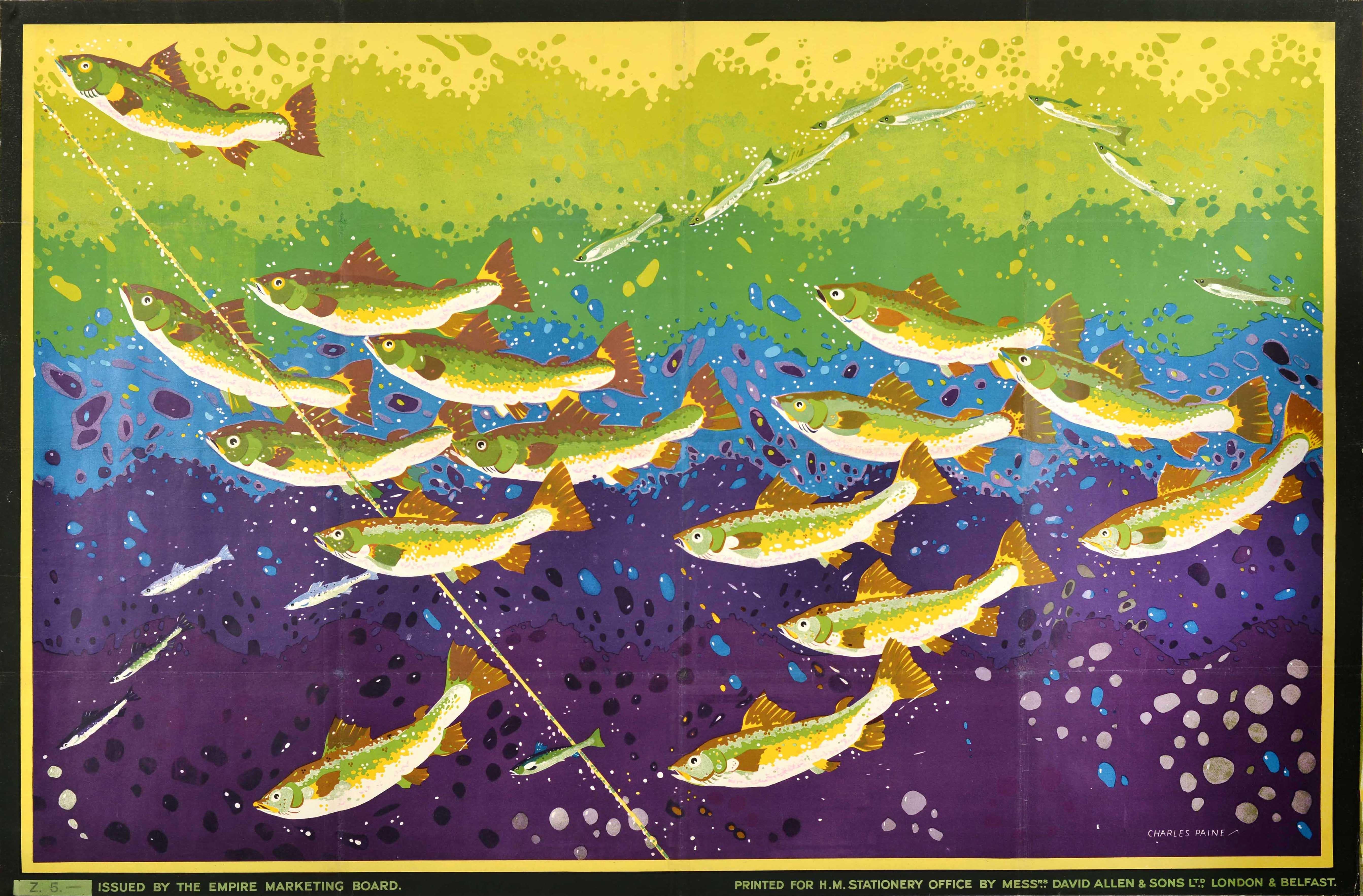 Charles Paine Print - Original Vintage Poster Salmon Fishing Newfoundland Empire Marketing Board Paine