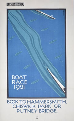 Affiche originale de la course de bateaux d'Oxford et Cambridge en 1921 par Charles Paine
