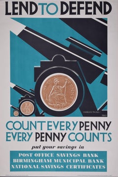 Affiche vintage Charles Paine Lend to Defend 1940 National Savings - Seconde Guerre mondiale - Préparation nationale