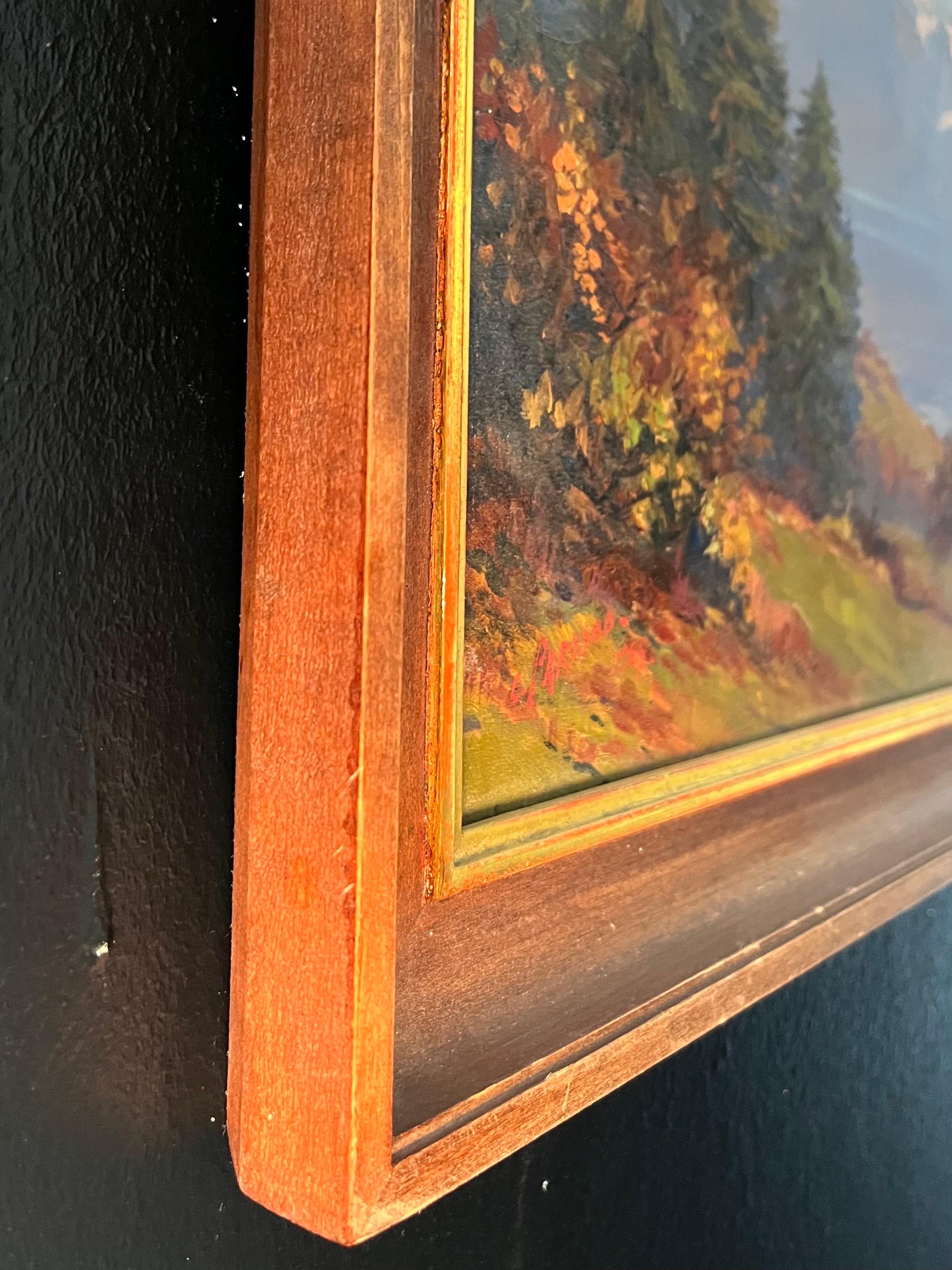 Lake and Mountains by Charles Parisod - Oil on Wood Panel - 28x45 cm im Angebot 9