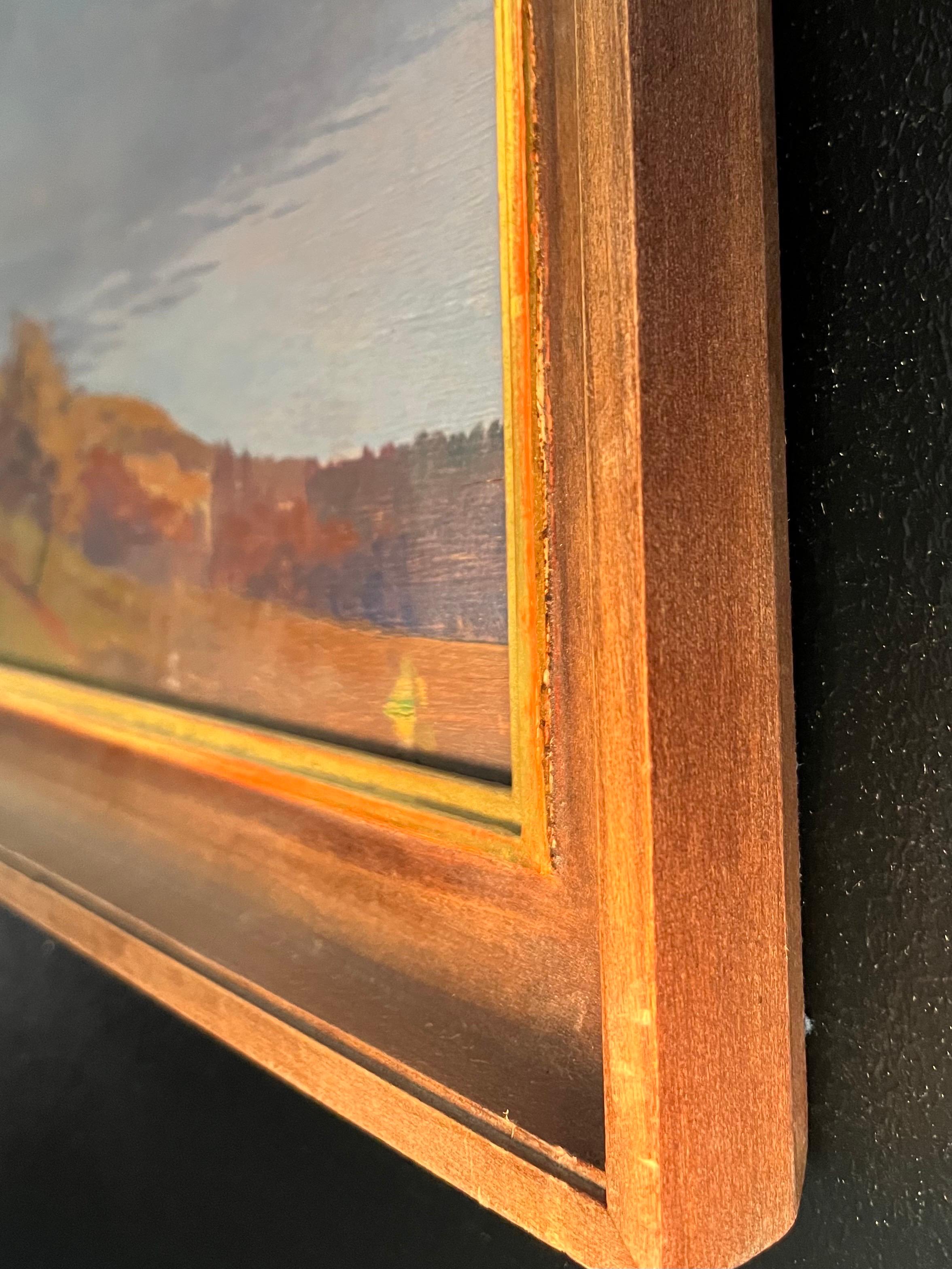 Lake and Mountains by Charles Parisod - Oil on Wood Panel - 28x45 cm im Angebot 10