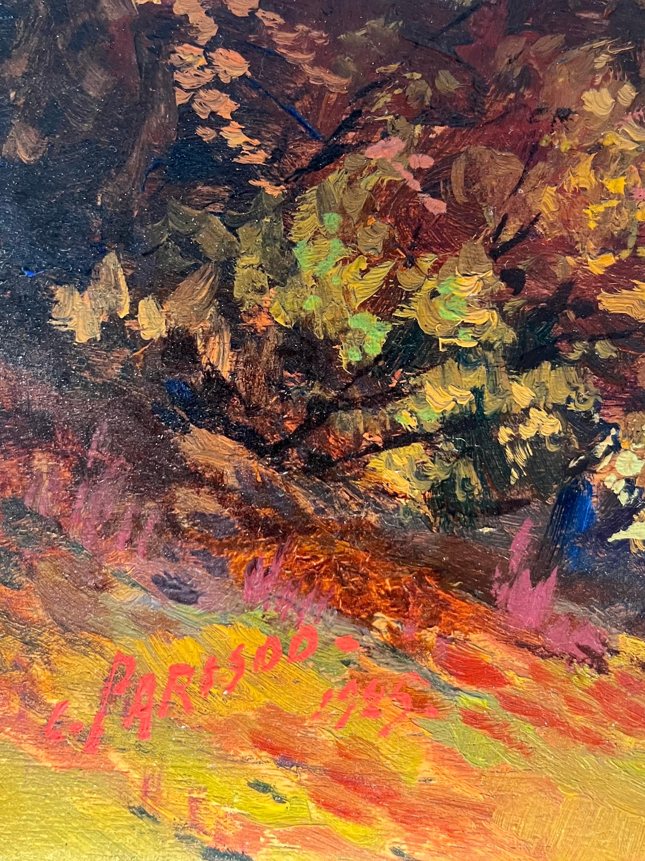 Lake and Mountains by Charles Parisod - Oil on Wood Panel - 28x45 cm im Angebot 1