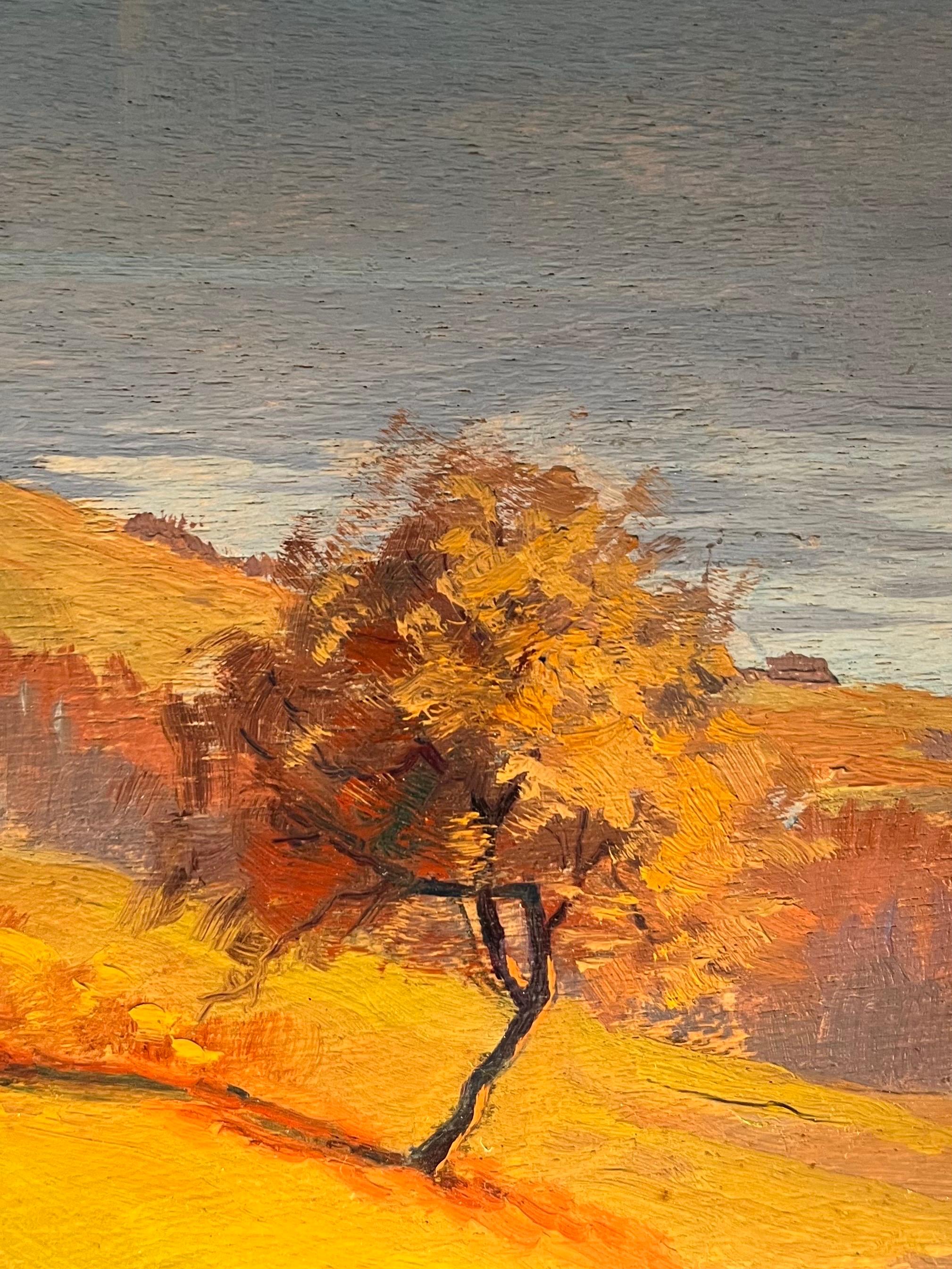 Lake and Mountains by Charles Parisod - Oil on Wood Panel - 28x45 cm im Angebot 3