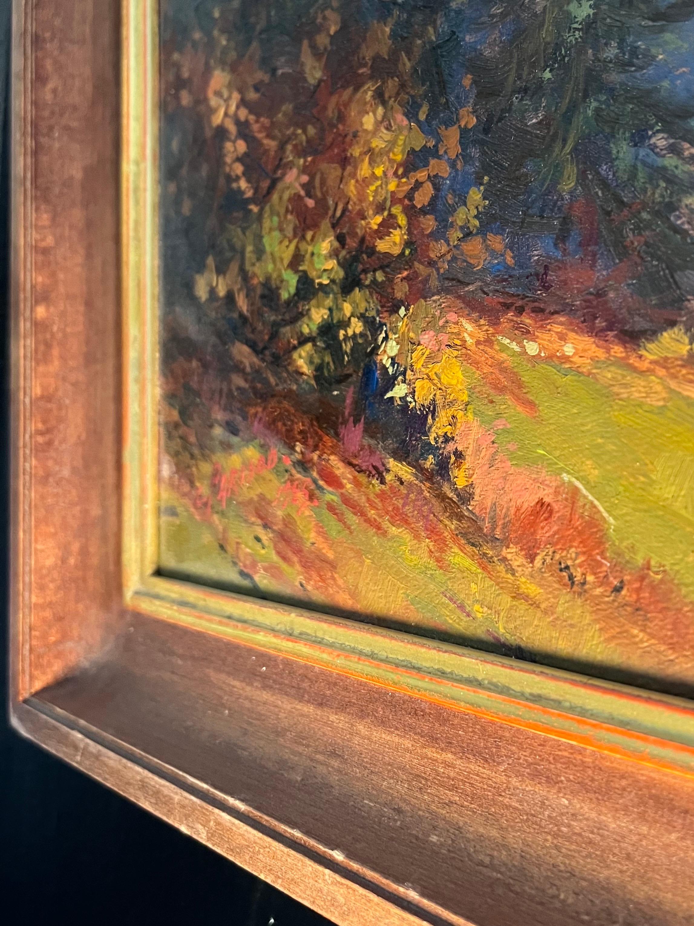 Lake and Mountains by Charles Parisod - Oil on Wood Panel - 28x45 cm im Angebot 8