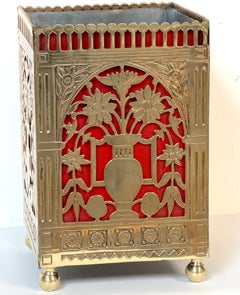 Charles Parker Aesthetic Movement Pierced Brass & Red Enamel Wastepaper Bin/ Can