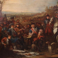 18th Century Oil on Canvas French Painting Halt of the Mounted Grenadiers