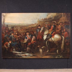 18th Century Oil on Canvas French Painting Halt of the Mounted Grenadiers