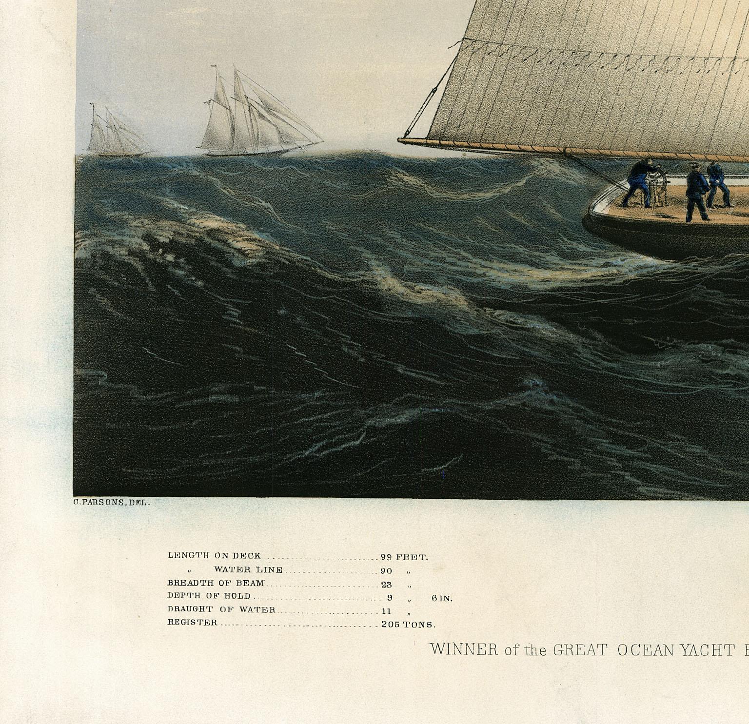 Le yacht « Henrietta » pèse 205 tonnes. Modelé par M. Wm. Tooker, N.Y. Construit par M. ... - Print de Charles Parsons