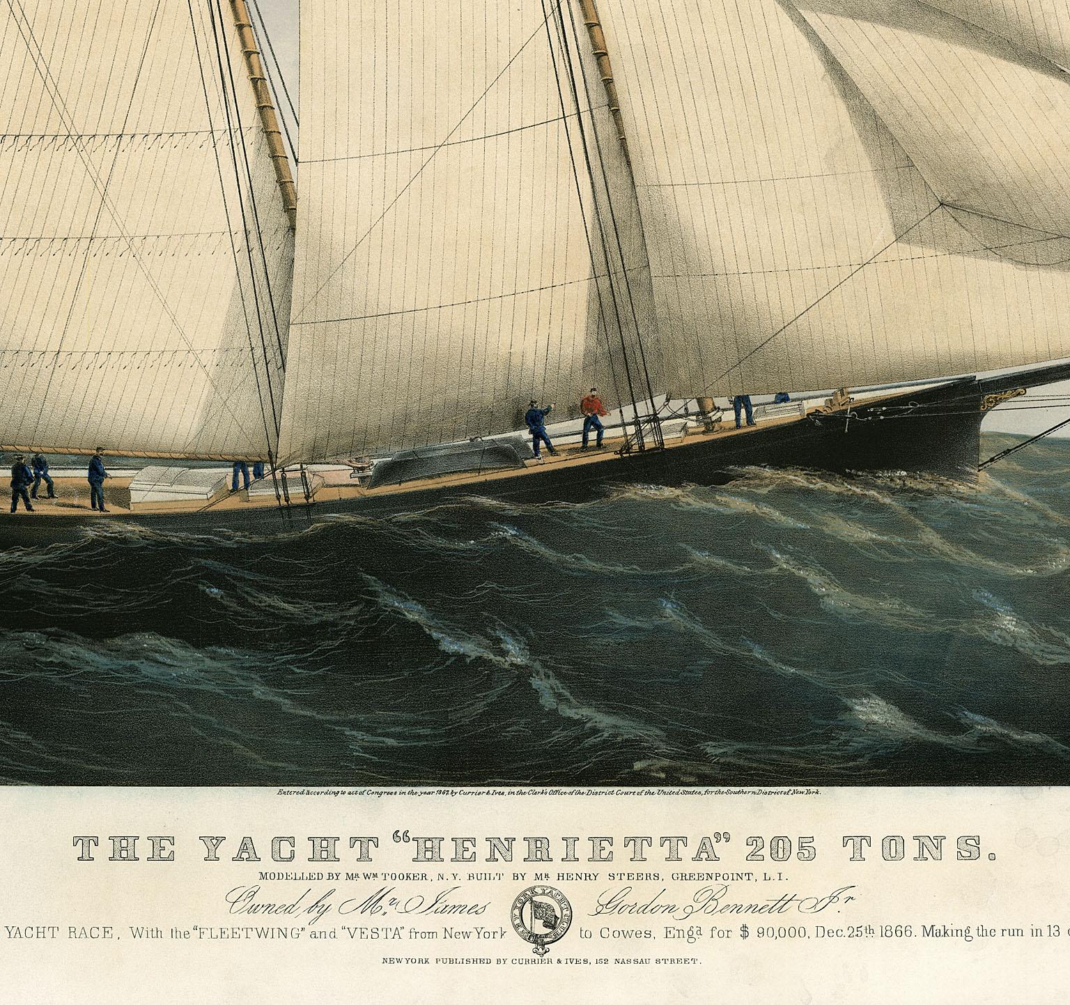 Le yacht « Henrietta » pèse 205 tonnes. Modelé par M. Wm. Tooker, N.Y. Construit par M. ... - Réalisme américain Print par Charles Parsons