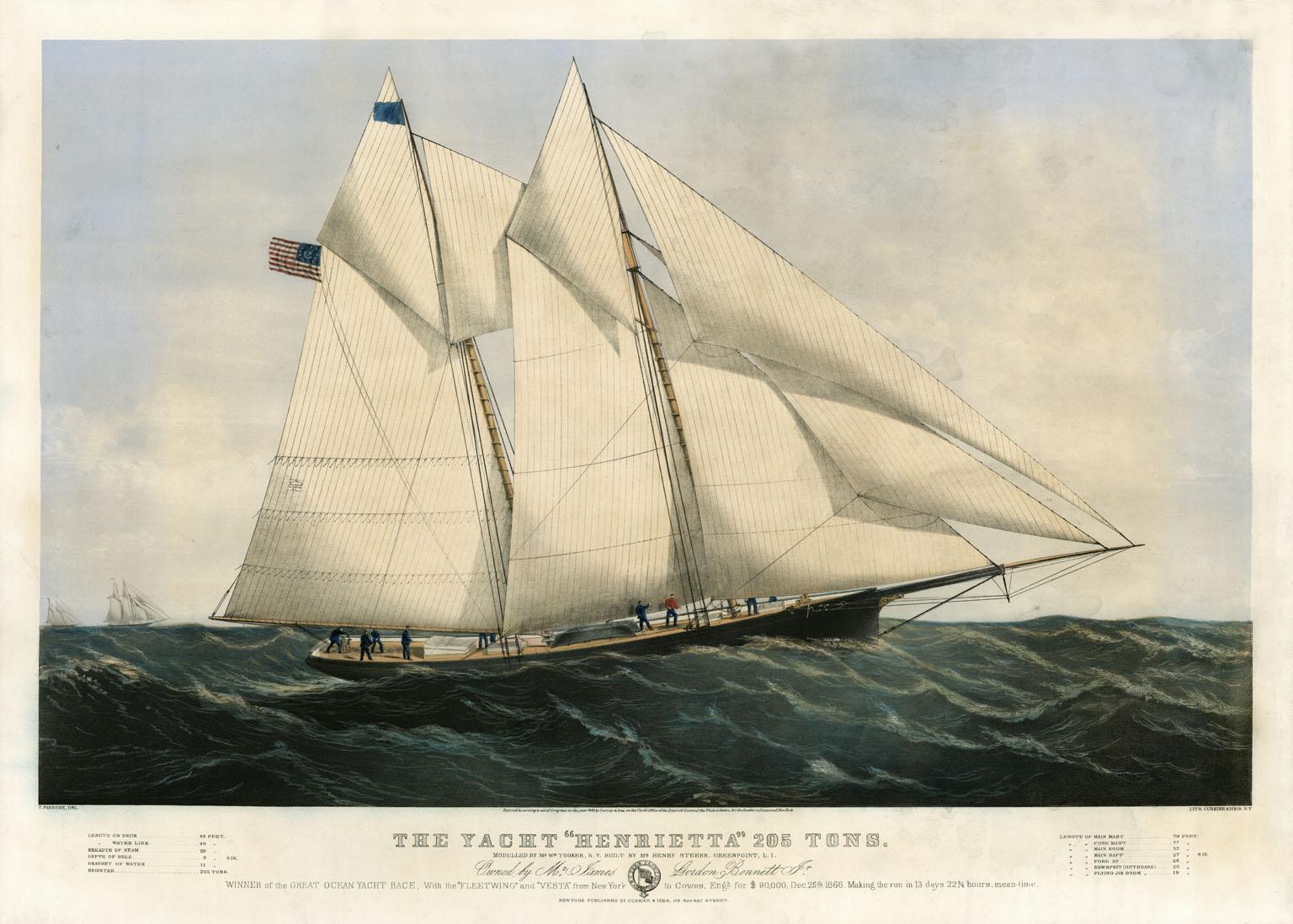 Charles Parsons Landscape Print - The Yacht "Henrietta" 205 Tons. Modelled by Mr. Wm. Tooker, N.Y. Built by Mr. ..