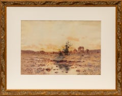 1890s Watercolor Landscape – Sunrise & Spring Blossoms Over Platte River