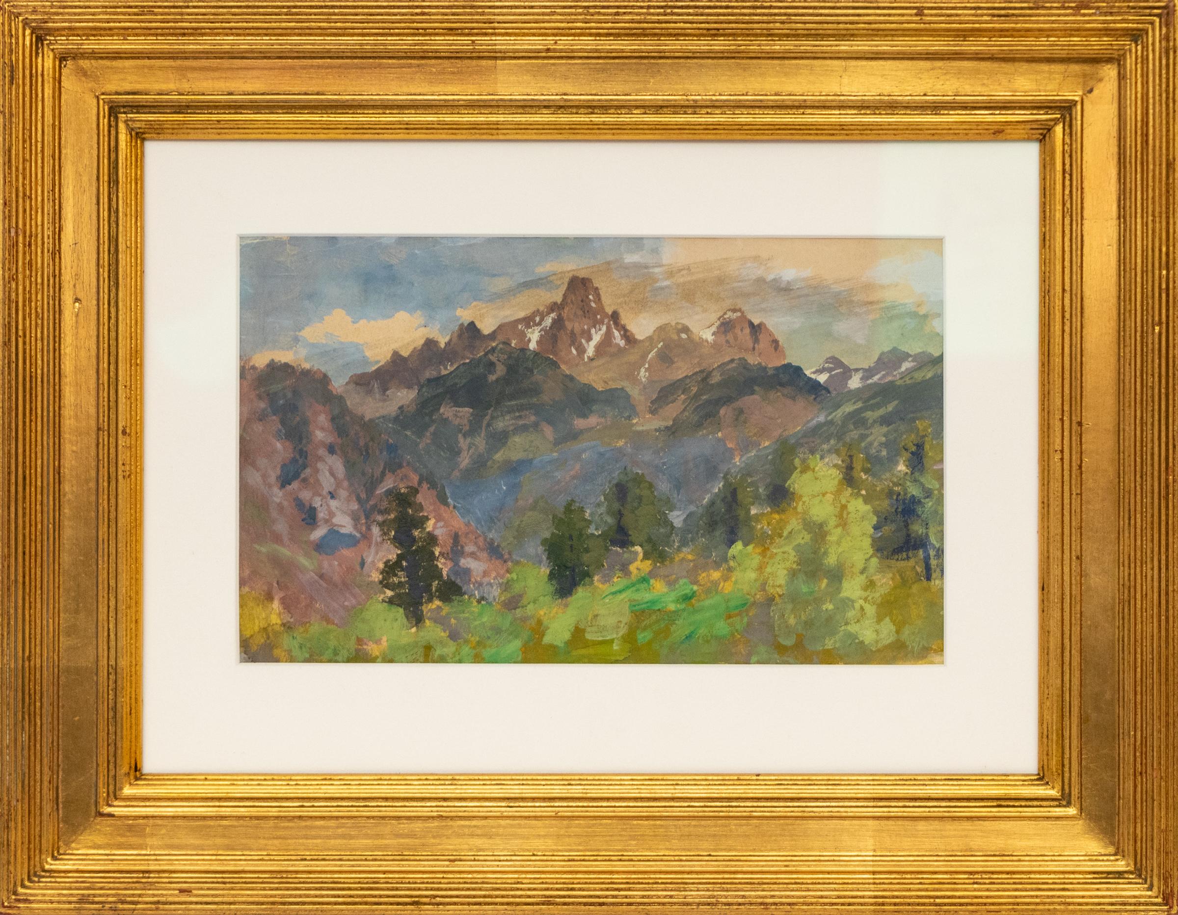 19th C. American Impressionist Gouache of Colorado Mountains in Spring - Art by Charles Partridge Adams