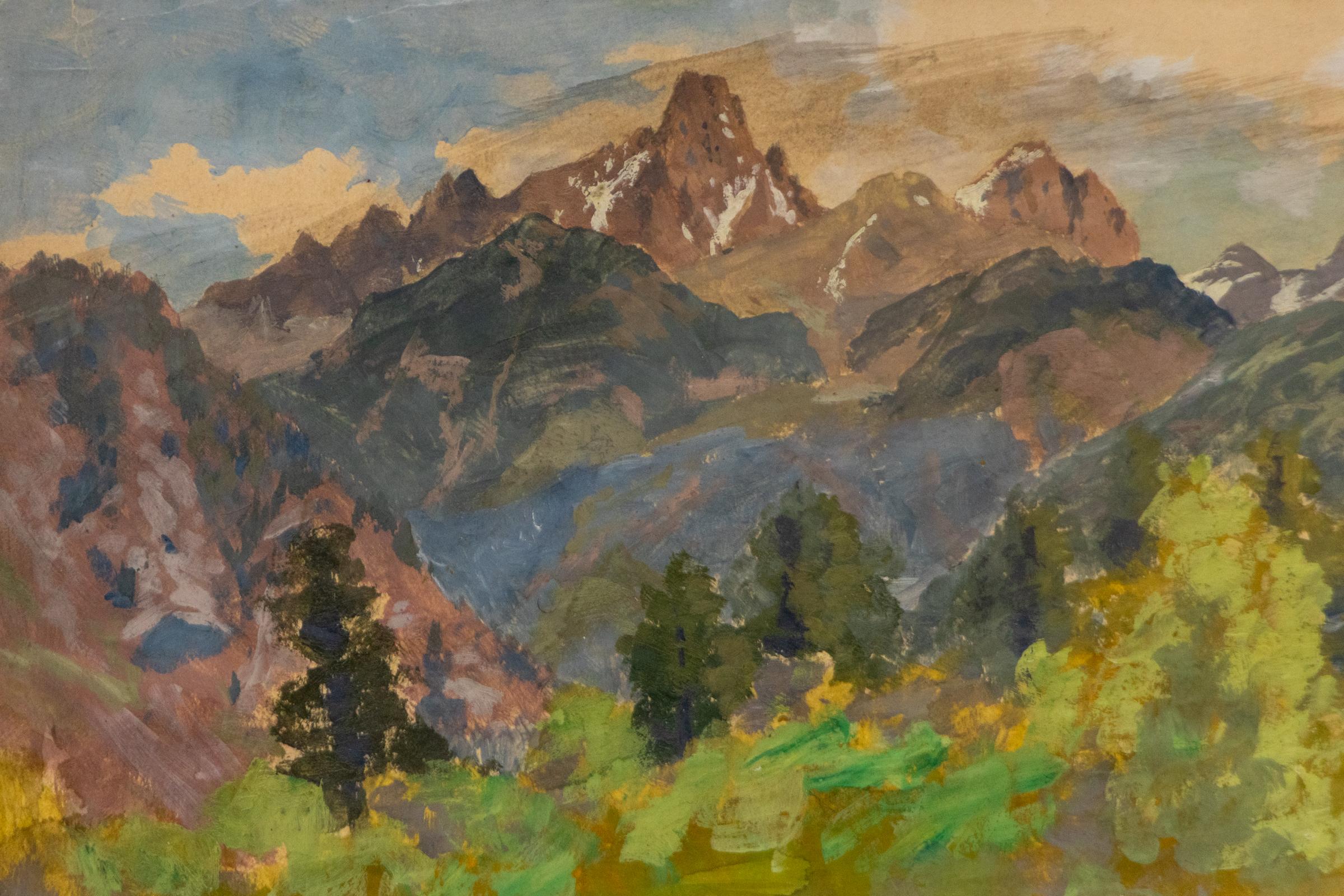 19th C. American Impressionist Gouache of Colorado Mountains in Spring - Brown Landscape Art by Charles Partridge Adams