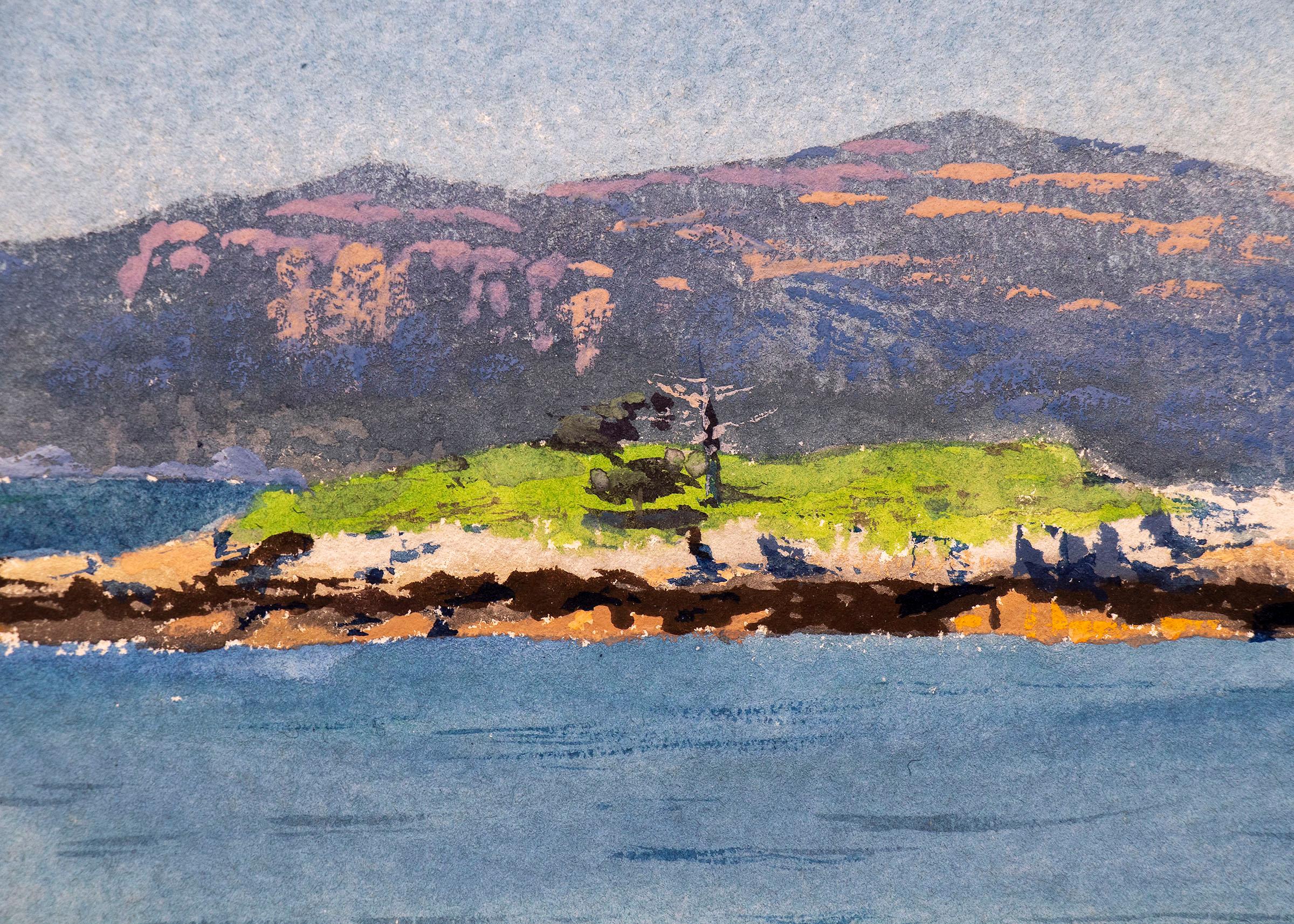 California Coast Landscape Marine Painting, Watercolor Painting Rocks, Waves - Art by Charles Partridge Adams